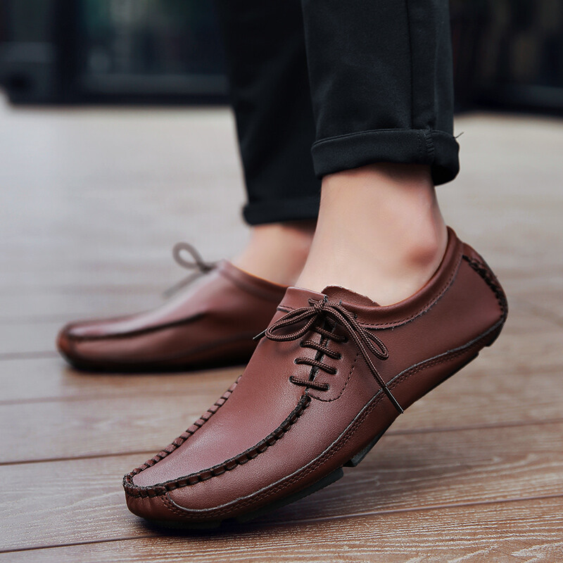 men's vintage leather loafers lazy single shoes